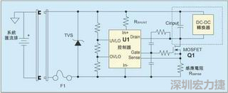 圖1：一個(gè)簡(jiǎn)單的-48V熱插拔電路。