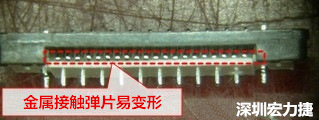 塑膠蓋子塞到connector內(nèi)側(cè)，加熱后金屬彈片容易局部變形。 
